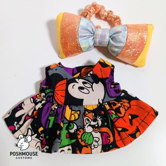Labubu Mickey Pumpkin Halloween Dress with Metallic Candy Corn Bow Outfit - Picture 5 of 5